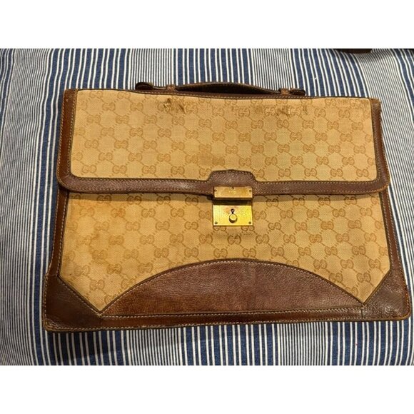 Gucci Vintage 1980s Bag Portfolio Style Pouch Briefcase Top Handle Classic - Picture 1 of 14